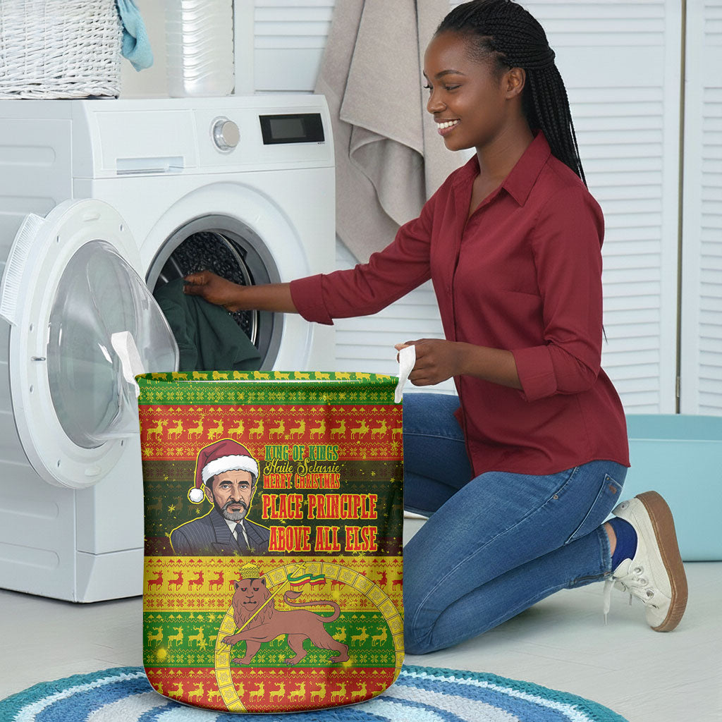 Ethiopia Haile Selassie Christmas Laundry Basket King Of Kings Lion Of Judah Ugly Pattern Holiday