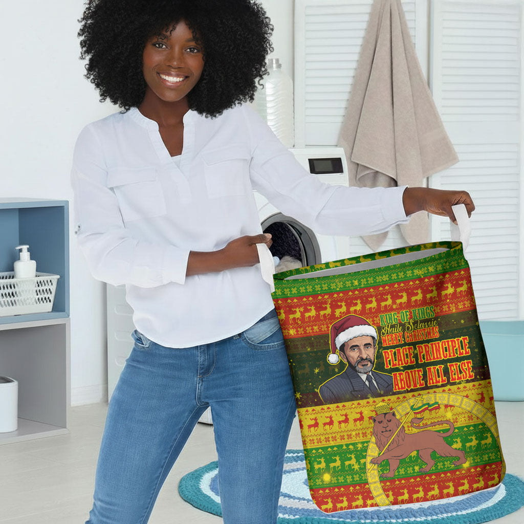 Ethiopia Haile Selassie Christmas Laundry Basket King Of Kings Lion Of Judah Ugly Pattern Holiday