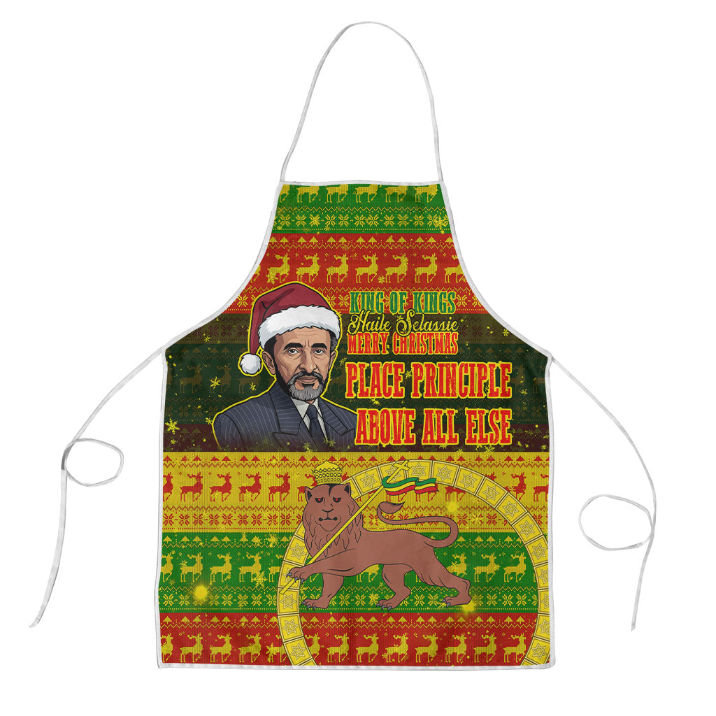 Ethiopia Haile Selassie Christmas Apron King Of Kings Lion Of Judah Ugly Pattern Holiday