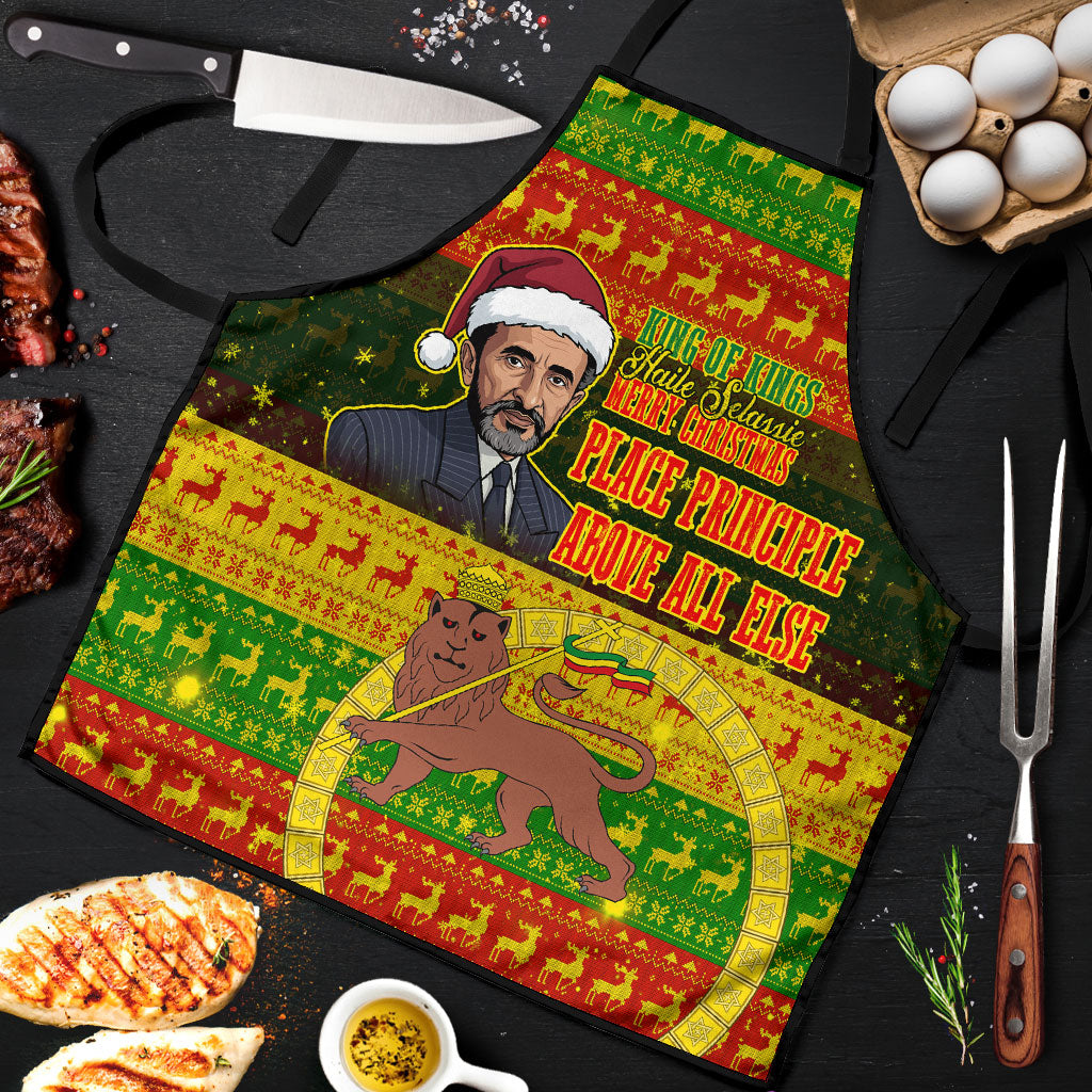 Ethiopia Haile Selassie Christmas Apron King Of Kings Lion Of Judah Ugly Pattern Holiday