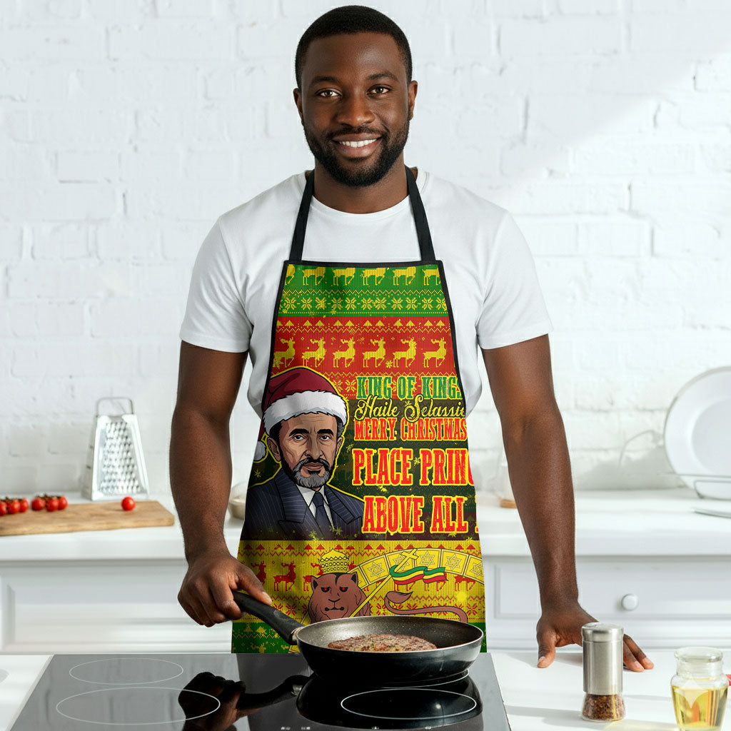 Ethiopia Haile Selassie Christmas Apron King Of Kings Lion Of Judah Ugly Pattern Holiday