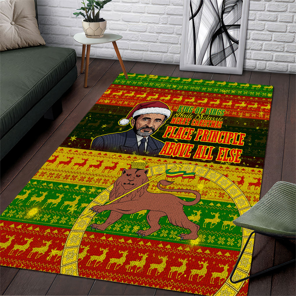 Ethiopia Haile Selassie Christmas Area Rug King Of Kings Lion Of Judah Ugly Pattern Holiday