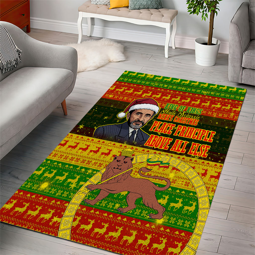 Ethiopia Haile Selassie Christmas Area Rug King Of Kings Lion Of Judah Ugly Pattern Holiday
