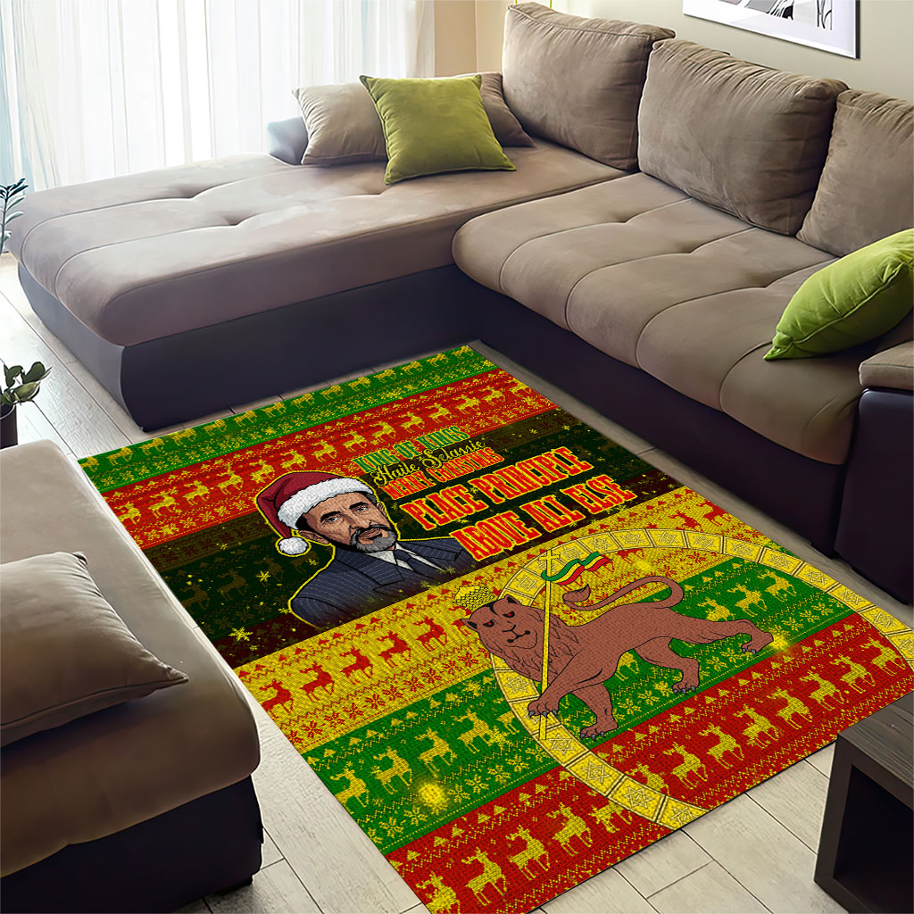 Ethiopia Haile Selassie Christmas Area Rug King Of Kings Lion Of Judah Ugly Pattern Holiday