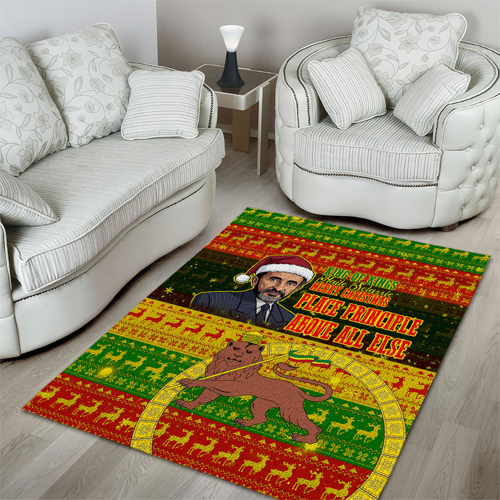 Ethiopia Haile Selassie Christmas Area Rug King Of Kings Lion Of Judah Ugly Pattern Holiday