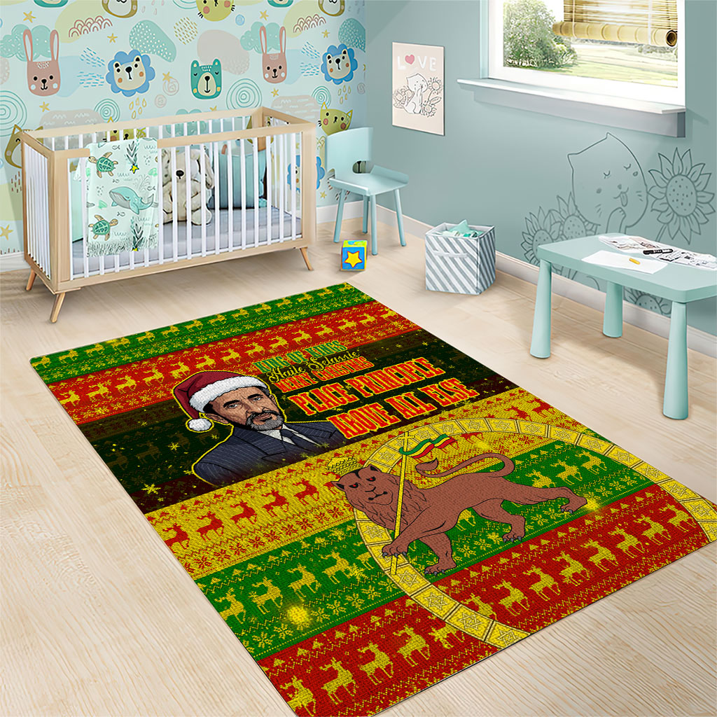 Ethiopia Haile Selassie Christmas Area Rug King Of Kings Lion Of Judah Ugly Pattern Holiday