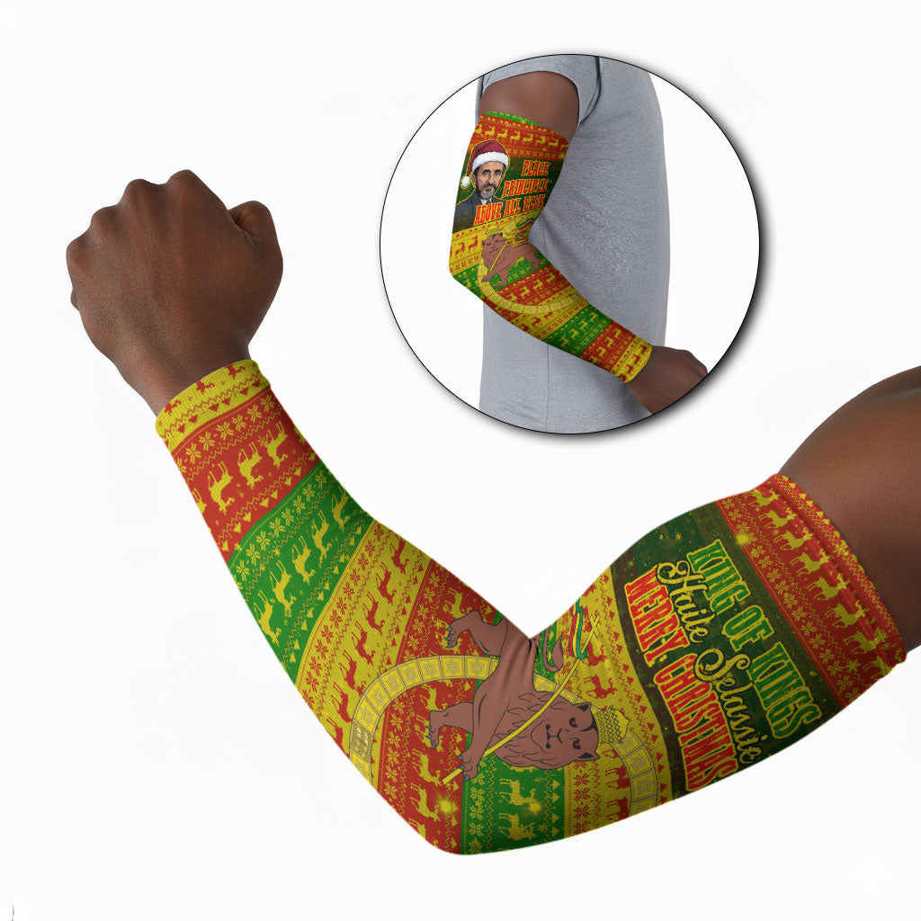 Ethiopia Haile Selassie Christmas Arm Sleeves King Of Kings Lion Of Judah Ugly Pattern Holiday
