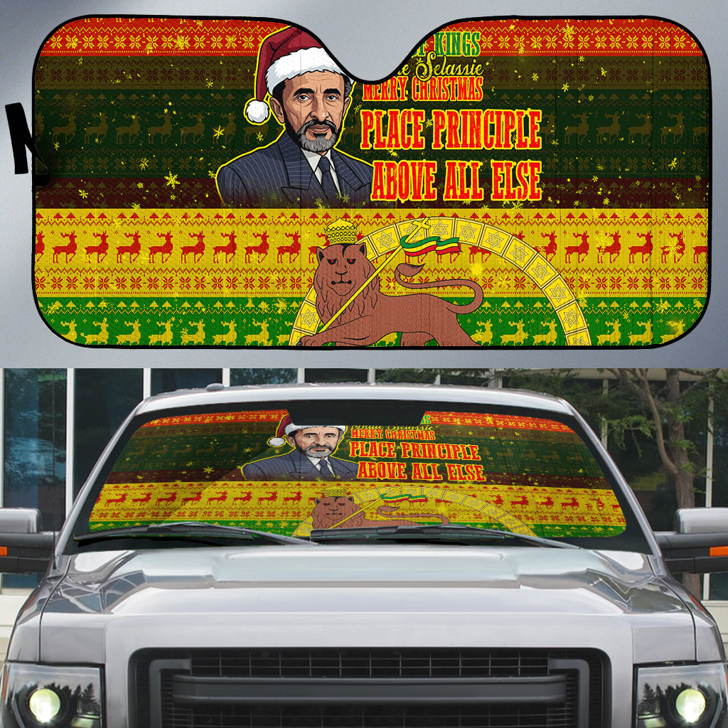 Ethiopia Haile Selassie Christmas Auto Sun Shade King Of Kings Lion Of Judah Ugly Pattern Holiday