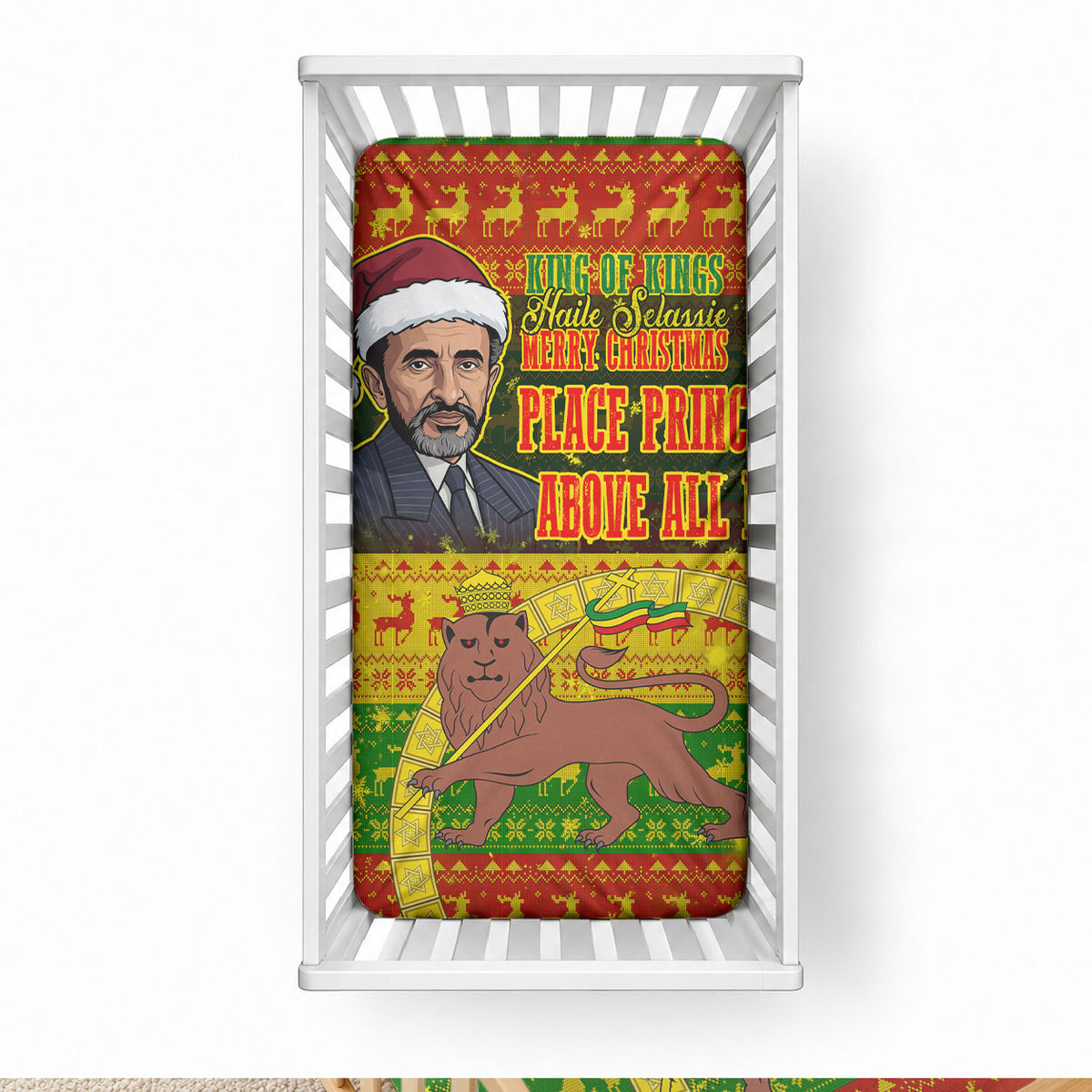 Ethiopia Haile Selassie Christmas Baby Bed Cover King Of Kings Lion Of Judah Ugly Pattern Holiday
