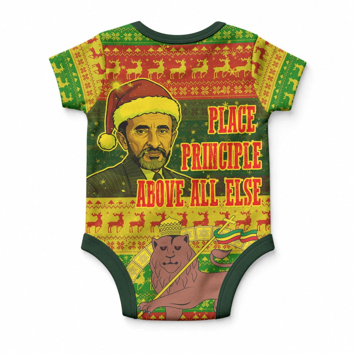 Ethiopia Haile Selassie Christmas Baby Onesie King Of Kings Lion Of Judah Ugly Pattern Holiday