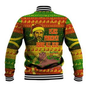 Ethiopia Haile Selassie Christmas Baseball Jacket King Of Kings Lion Of Judah Ugly Pattern Holiday