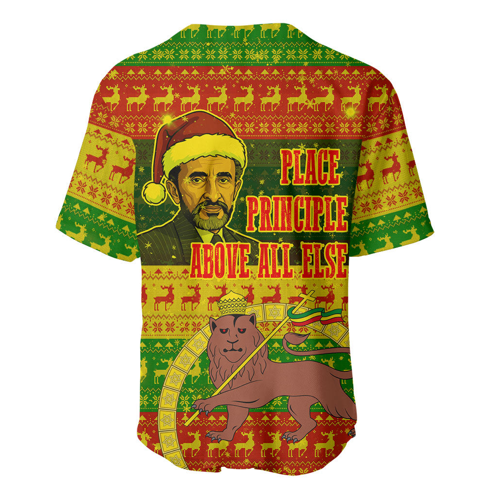 Ethiopia Haile Selassie Christmas Baseball Jersey King Of Kings Lion Of Judah Ugly Pattern Holiday