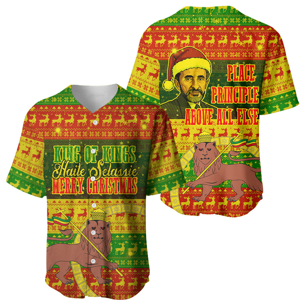 Ethiopia Haile Selassie Christmas Baseball Jersey King Of Kings Lion Of Judah Ugly Pattern Holiday