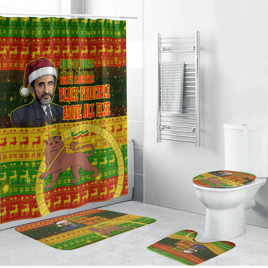 Ethiopia Haile Selassie Christmas Bathroom Set King Of Kings Lion Of Judah Ugly Pattern Holiday