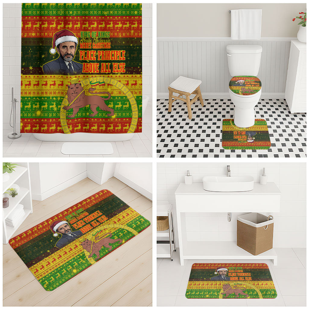 Ethiopia Haile Selassie Christmas Bathroom Set King Of Kings Lion Of Judah Ugly Pattern Holiday
