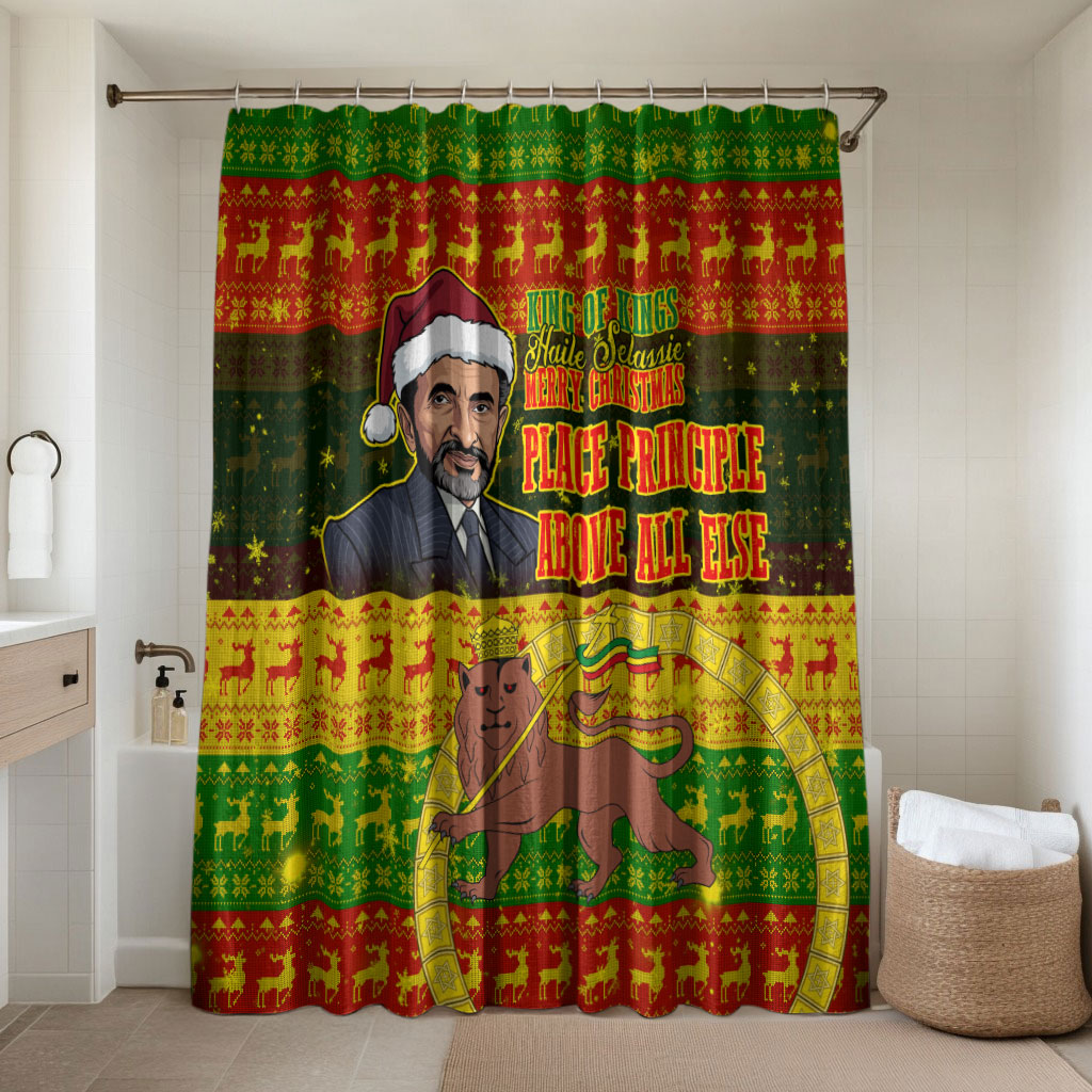 Ethiopia Haile Selassie Christmas Bathroom Set King Of Kings Lion Of Judah Ugly Pattern Holiday