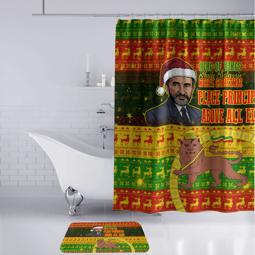 Ethiopia Haile Selassie Christmas Bathroom Set King Of Kings Lion Of Judah Ugly Pattern Holiday