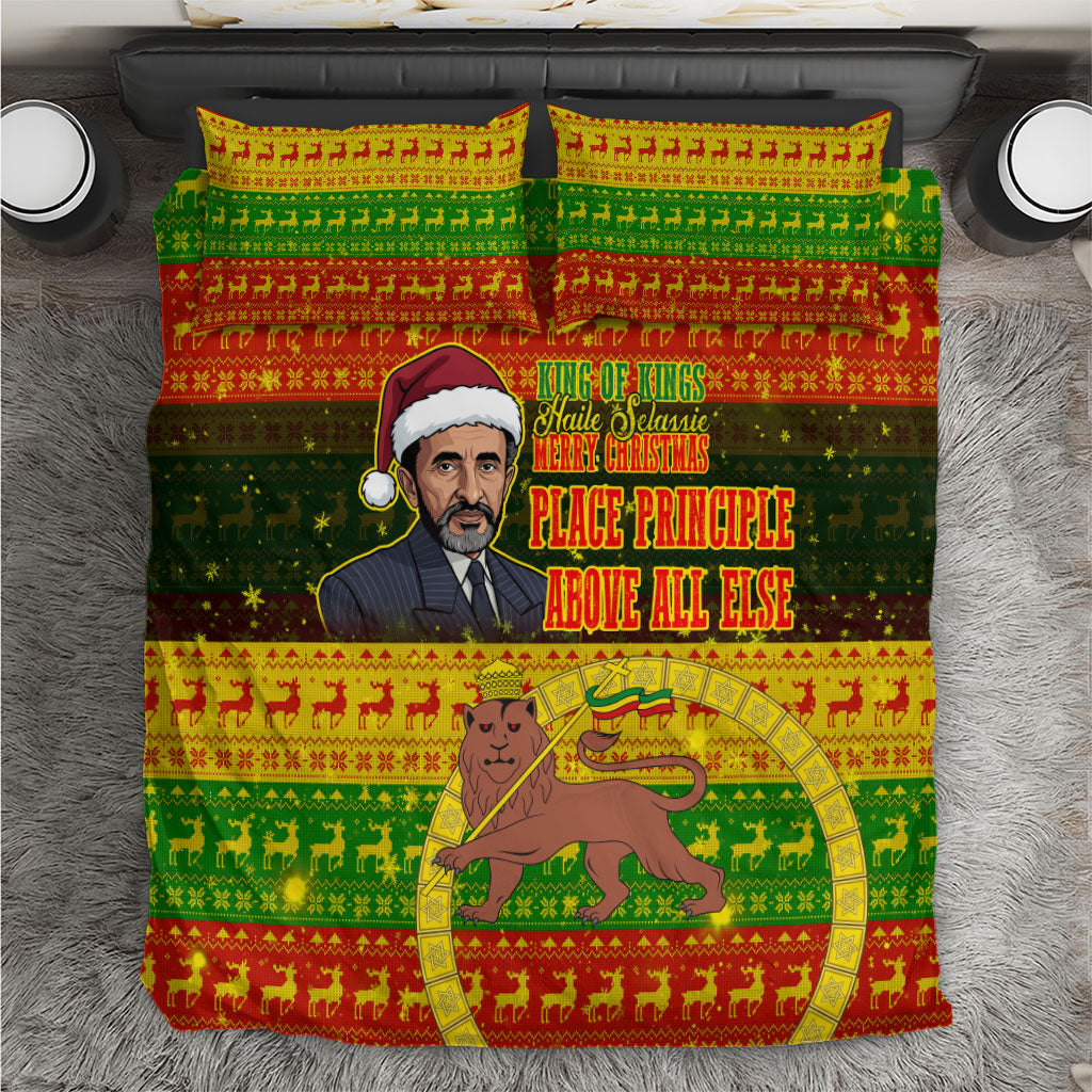 Ethiopia Haile Selassie Christmas Bedding Set King Of Kings Lion Of Judah Ugly Pattern Holiday