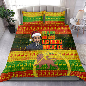 Ethiopia Haile Selassie Christmas Bedding Set King Of Kings Lion Of Judah Ugly Pattern Holiday