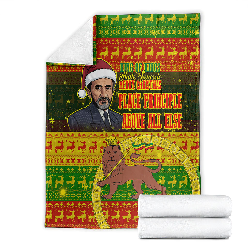 Ethiopia Haile Selassie Christmas Blanket King Of Kings Lion Of Judah Ugly Pattern Holiday