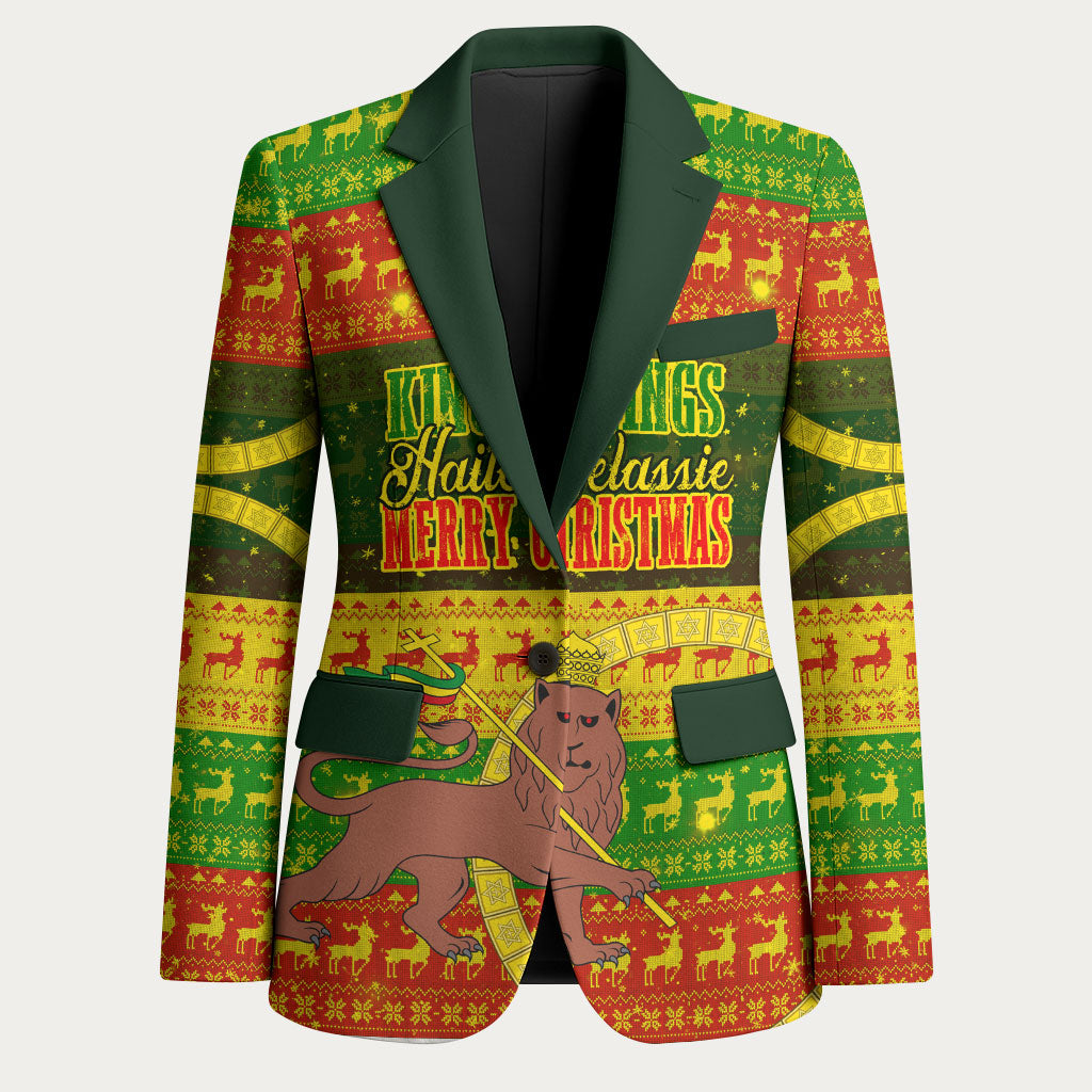 Ethiopia Haile Selassie Christmas Blazer King Of Kings Lion Of Judah Ugly Pattern Holiday