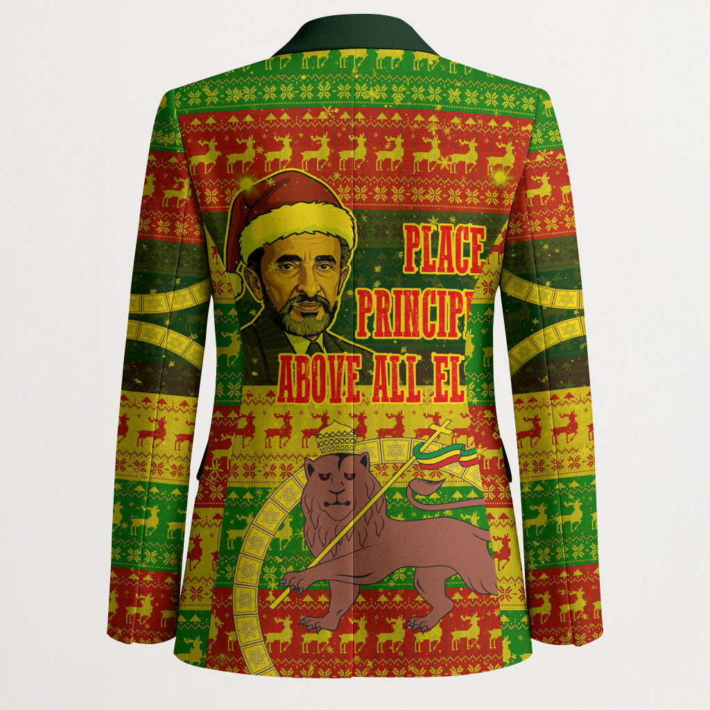 Ethiopia Haile Selassie Christmas Blazer King Of Kings Lion Of Judah Ugly Pattern Holiday