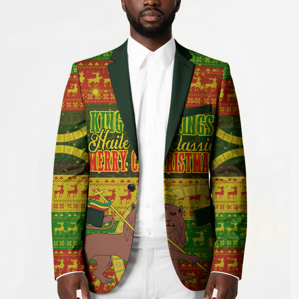 Ethiopia Haile Selassie Christmas Blazer King Of Kings Lion Of Judah Ugly Pattern Holiday