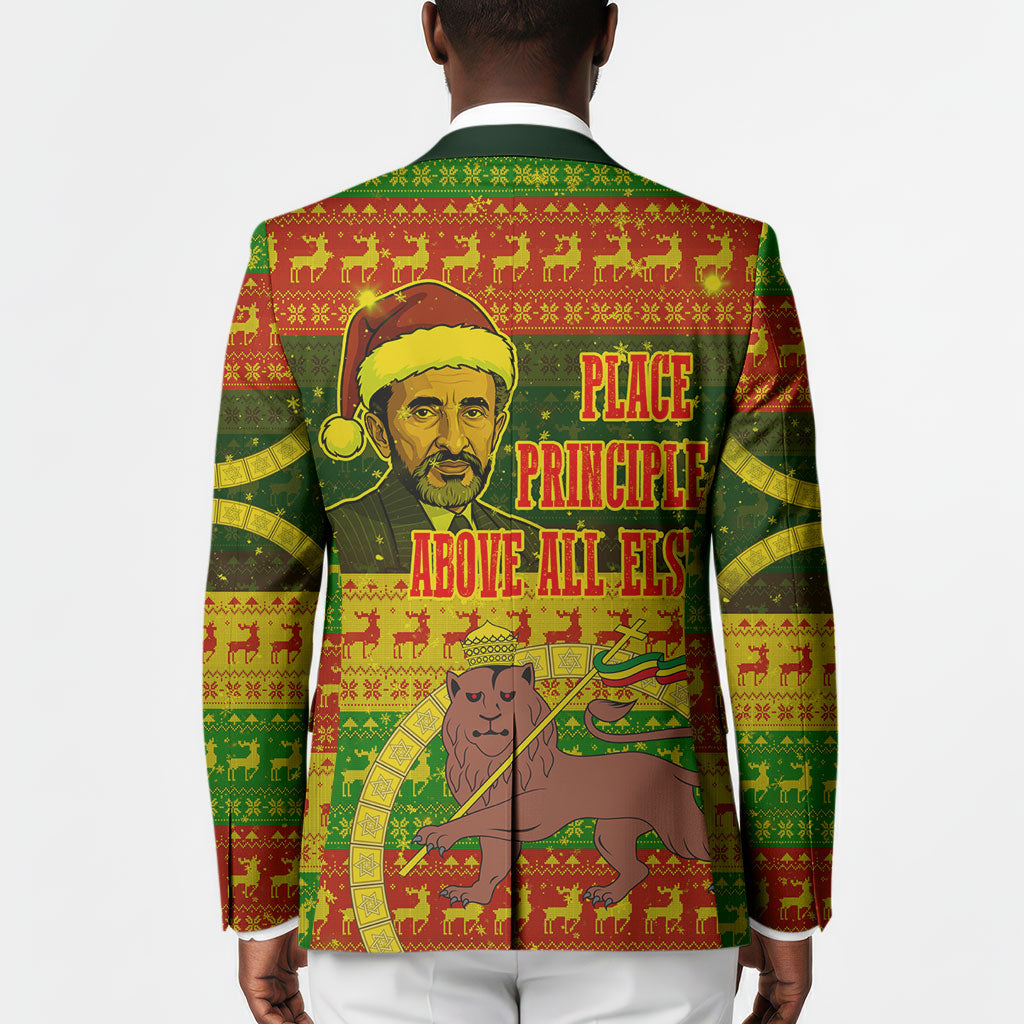 Ethiopia Haile Selassie Christmas Blazer King Of Kings Lion Of Judah Ugly Pattern Holiday