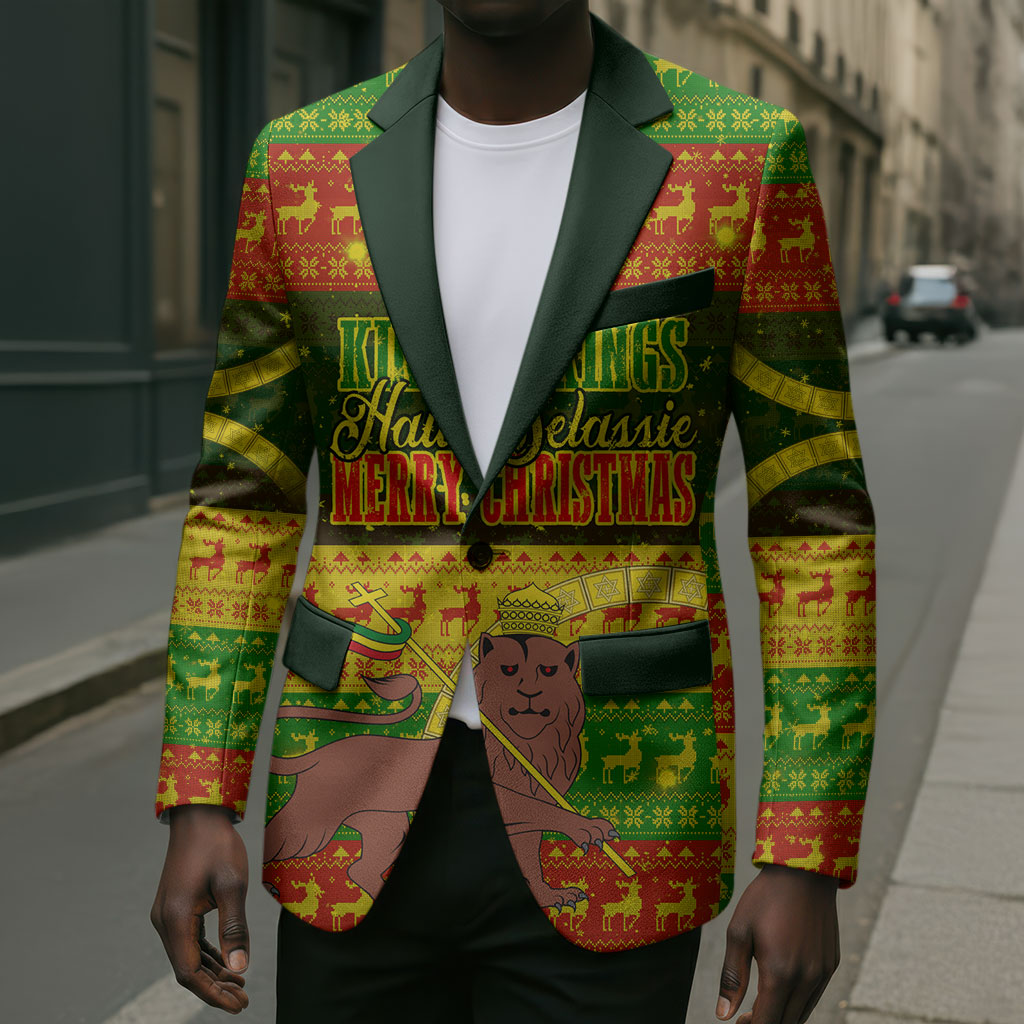 Ethiopia Haile Selassie Christmas Blazer King Of Kings Lion Of Judah Ugly Pattern Holiday