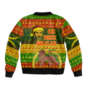 Ethiopia Haile Selassie Christmas Bomber Jacket King Of Kings Lion Of Judah Ugly Pattern Holiday