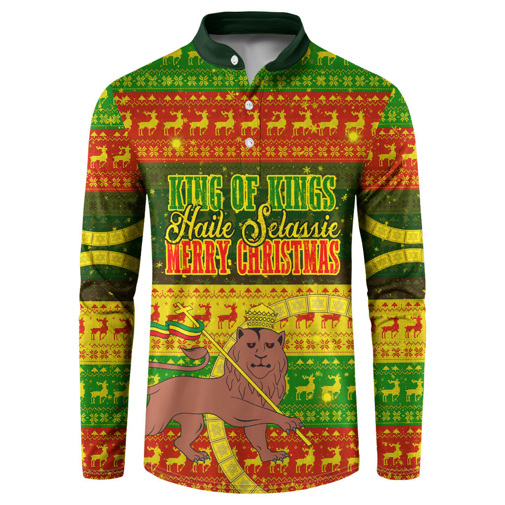 Ethiopia Haile Selassie Christmas Button Sweatshirt King Of Kings Lion Of Judah Ugly Pattern Holiday