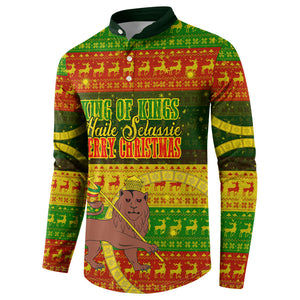 Ethiopia Haile Selassie Christmas Button Sweatshirt King Of Kings Lion Of Judah Ugly Pattern Holiday