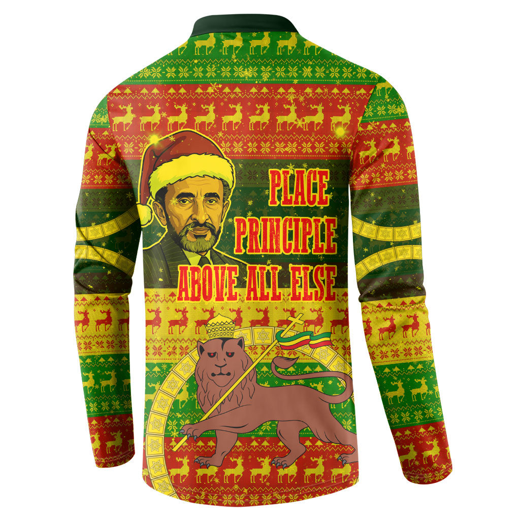 Ethiopia Haile Selassie Christmas Button Sweatshirt King Of Kings Lion Of Judah Ugly Pattern Holiday