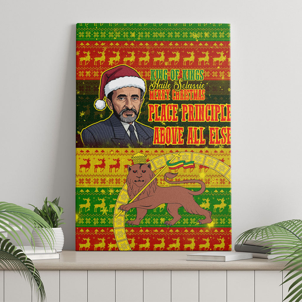 Ethiopia Haile Selassie Christmas Canvas Wall Art King Of Kings Lion Of Judah Ugly Pattern Holiday