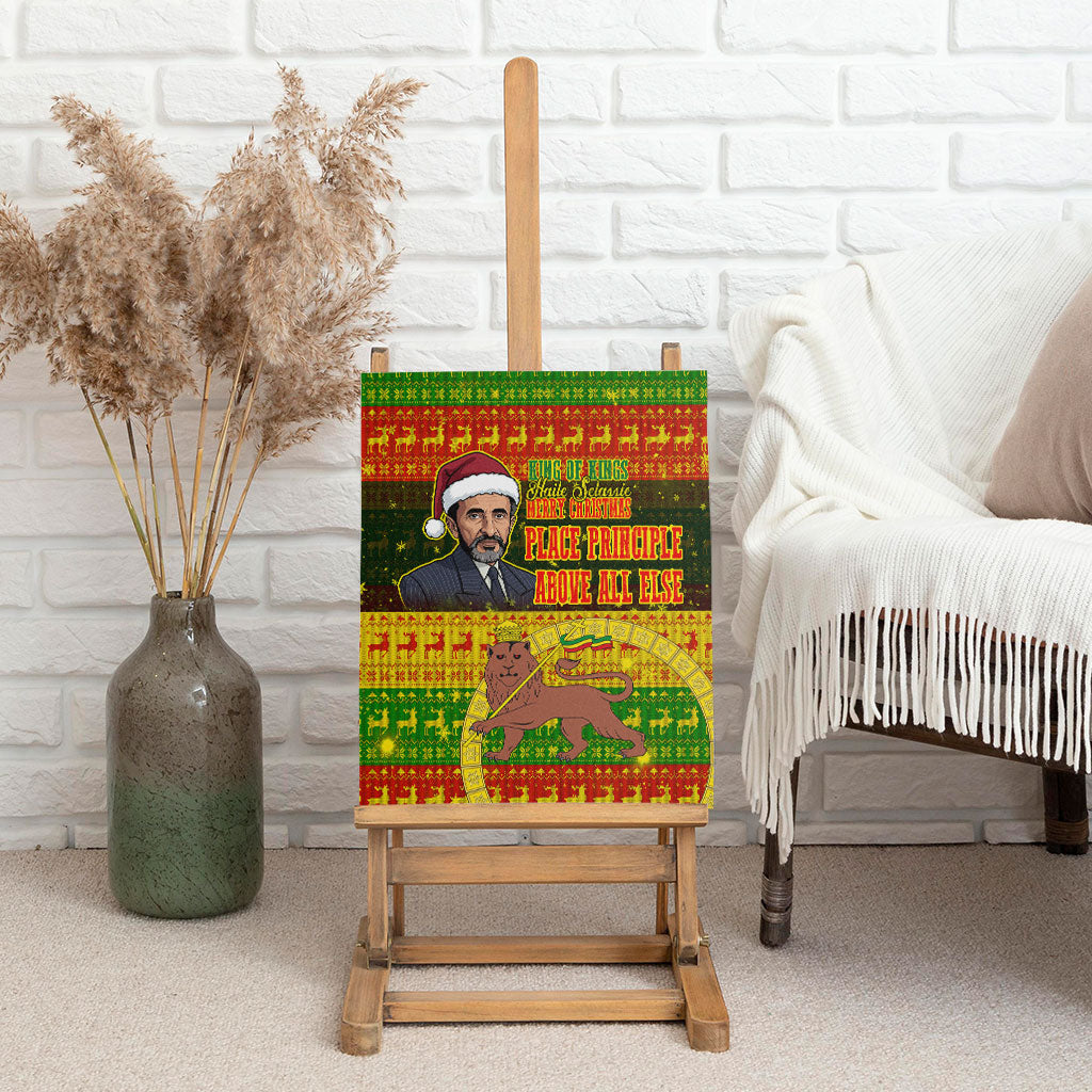 Ethiopia Haile Selassie Christmas Canvas Wall Art King Of Kings Lion Of Judah Ugly Pattern Holiday