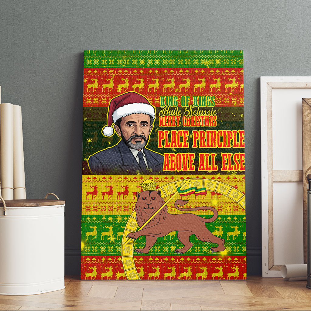 Ethiopia Haile Selassie Christmas Canvas Wall Art King Of Kings Lion Of Judah Ugly Pattern Holiday