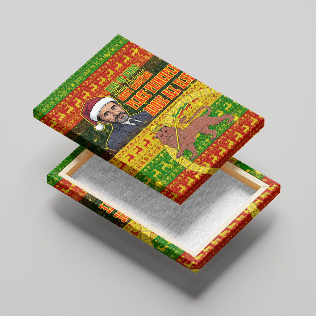 Ethiopia Haile Selassie Christmas Canvas Wall Art King Of Kings Lion Of Judah Ugly Pattern Holiday