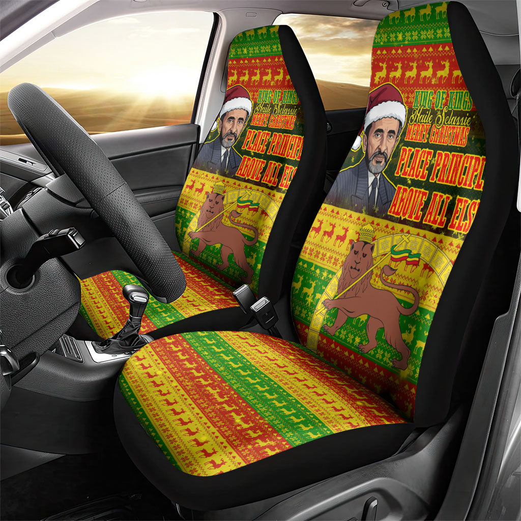 Ethiopia Haile Selassie Christmas Car Seat Cover King Of Kings Lion Of Judah Ugly Pattern Holiday