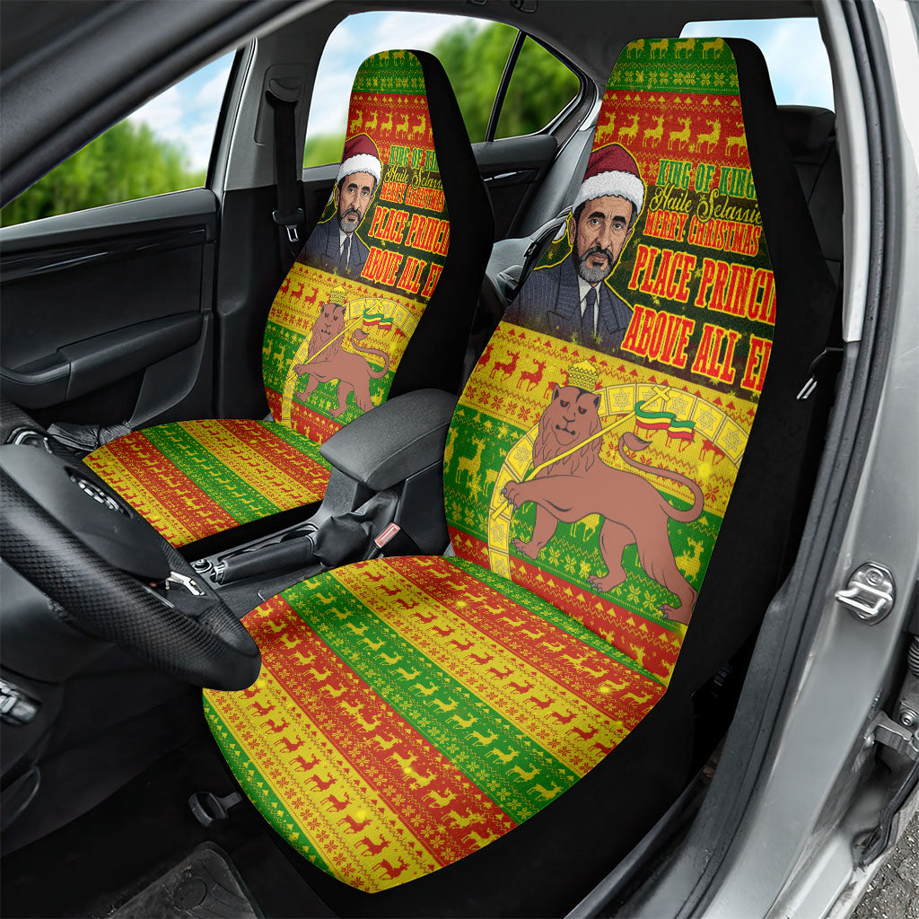 Ethiopia Haile Selassie Christmas Car Seat Cover King Of Kings Lion Of Judah Ugly Pattern Holiday