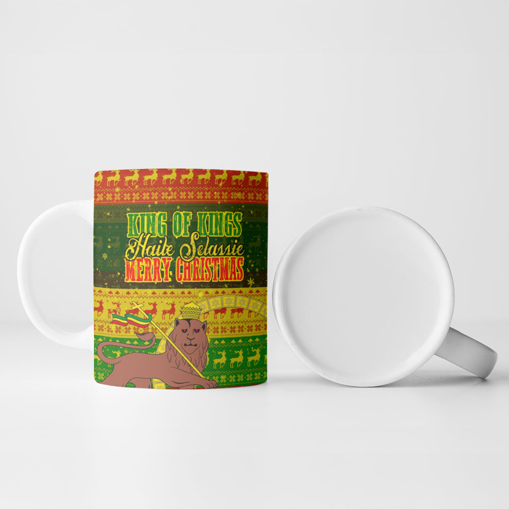 Ethiopia Haile Selassie Christmas Ceramic Mug King Of Kings Lion Of Judah Ugly Pattern Holiday