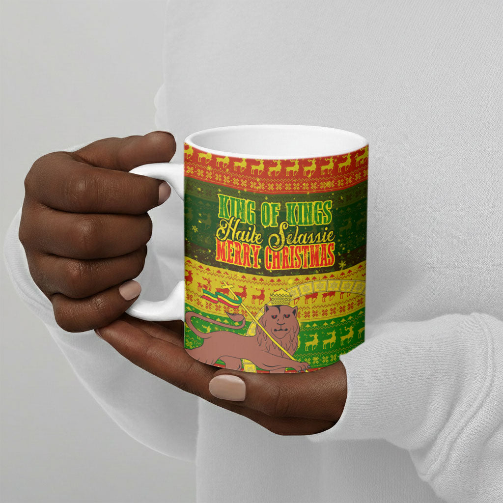 Ethiopia Haile Selassie Christmas Ceramic Mug King Of Kings Lion Of Judah Ugly Pattern Holiday