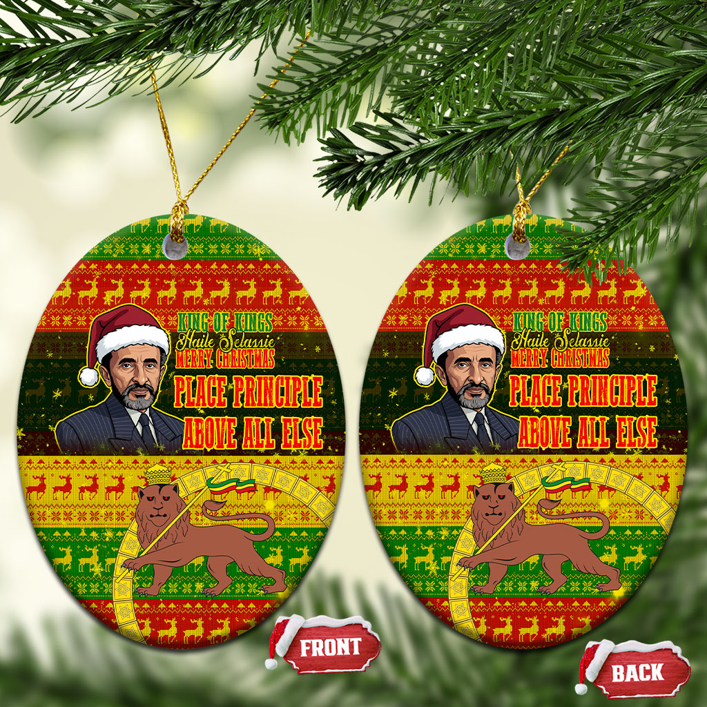 Ethiopia Haile Selassie Christmas Ceramic Ornament King Of Kings Lion Of Judah Ugly Pattern Holiday