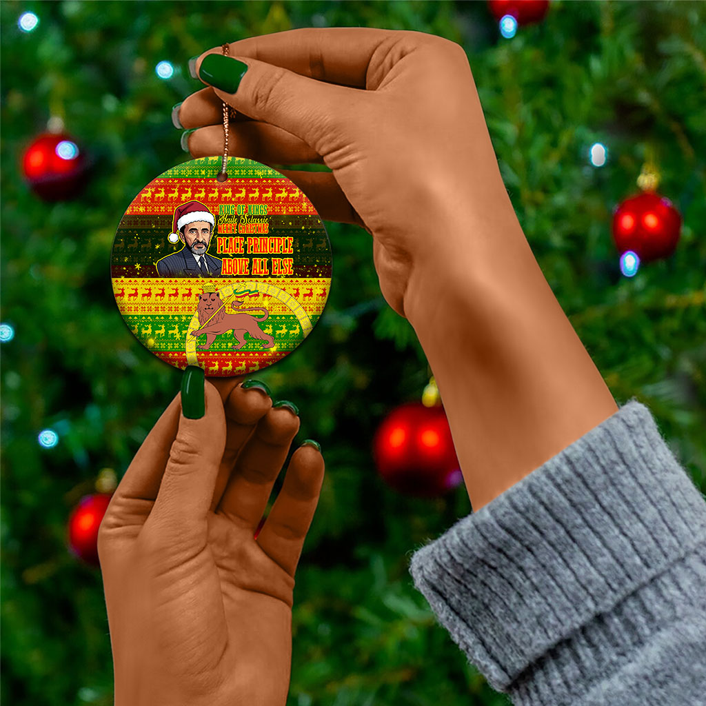 Ethiopia Haile Selassie Christmas Ceramic Ornament King Of Kings Lion Of Judah Ugly Pattern Holiday