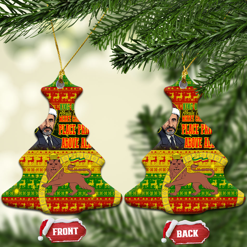 Ethiopia Haile Selassie Christmas Ceramic Ornament King Of Kings Lion Of Judah Ugly Pattern Holiday