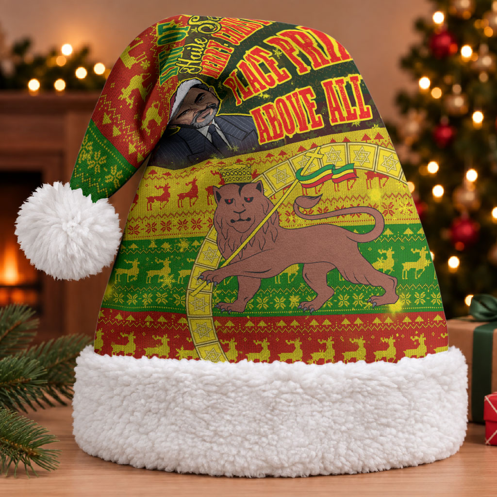 Ethiopia Haile Selassie Christmas Santa Hat King Of Kings Lion Of Judah Ugly Pattern Holiday
