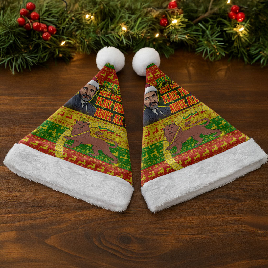 Ethiopia Haile Selassie Christmas Santa Hat King Of Kings Lion Of Judah Ugly Pattern Holiday