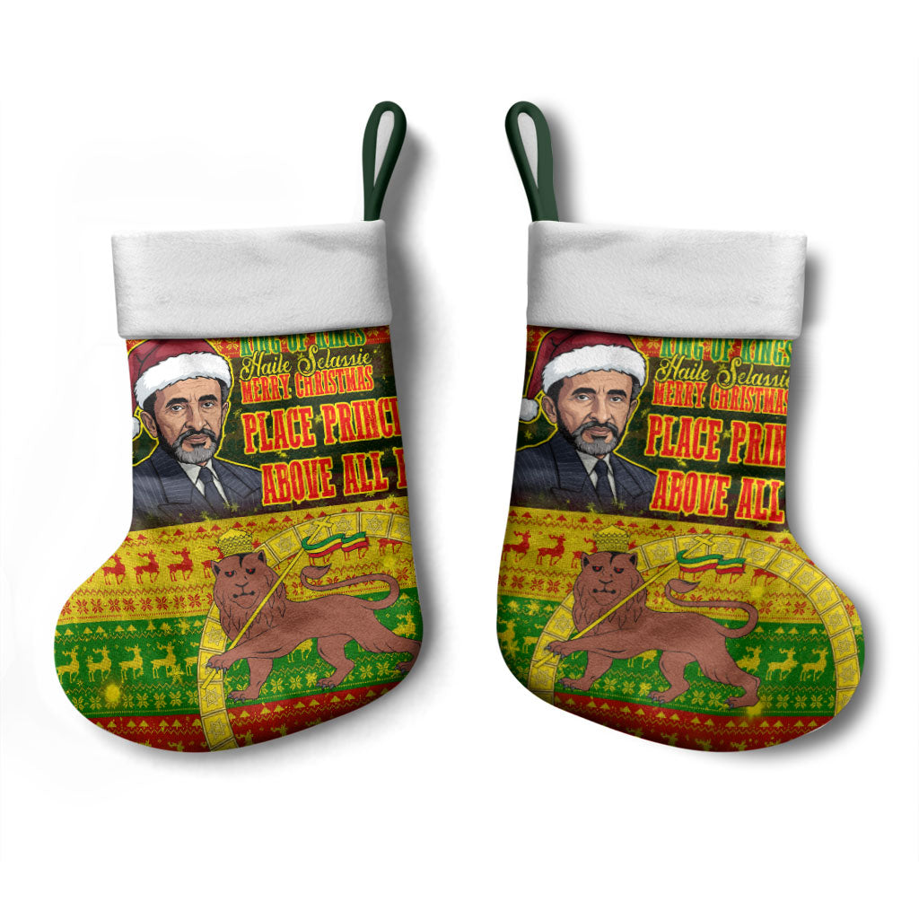 Ethiopia Haile Selassie Christmas Stocking King Of Kings Lion Of Judah Ugly Pattern Holiday