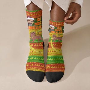 Ethiopia Haile Selassie Christmas Crew Socks King Of Kings Lion Of Judah Ugly Pattern Holiday