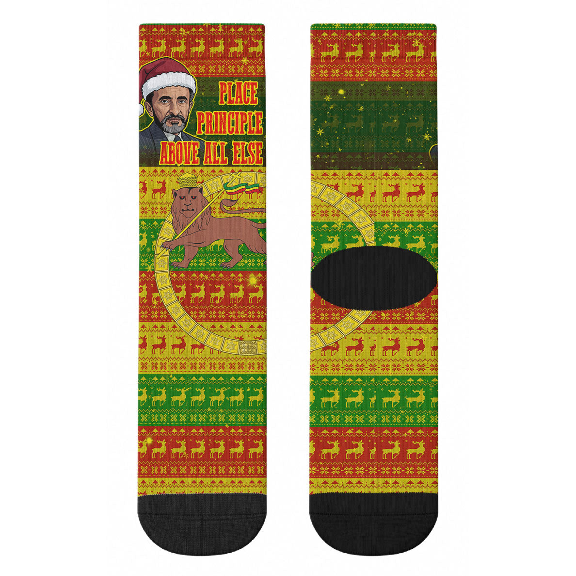 Ethiopia Haile Selassie Christmas Crew Socks King Of Kings Lion Of Judah Ugly Pattern Holiday