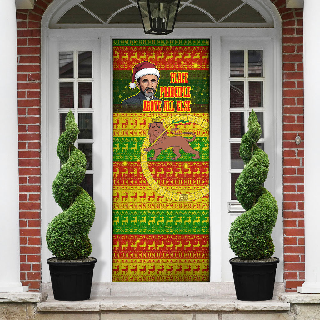 Ethiopia Haile Selassie Christmas Door Cover King Of Kings Lion Of Judah Ugly Pattern Holiday